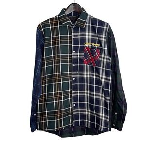VERY RARE Patchwork Plaid Long Sleeve Button Down Shirt -‎ Mens